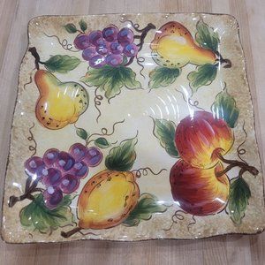 Appetizer Plate 11" x 11" Square Fruit Motif EUC